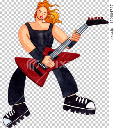 Rock guitarist wearing black, Hand-drawn watercolor painting illustration Rock guitarist wearing black, Hand-drawn watercolor painting illustration 120604727