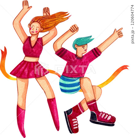 Men and women are dancing together,Hand-drawn watercolor painting illustration 120604774