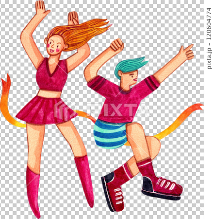 Men and women are dancing together,Hand-drawn watercolor painting illustration 120604774