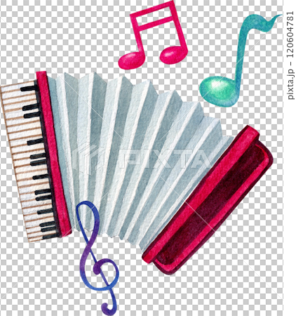 Accordion with musical notes,Hand-drawn watercolor painting illustration 120604781