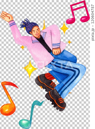 Women jumping and dancing, Musical notes around,Hand-drawn watercolor painting illustration Women jumping and dancing, Musical notes around,Hand-drawn watercolor painting illustration 120604787