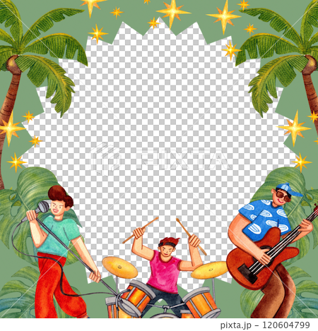 Music festival have music band enjoyful ,Hand-drawn watercolor square frame 120604799