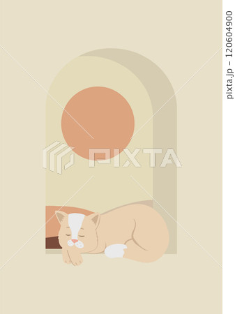 Cat sleeping on the window illustration. Cat life concept, vector 2d illustration 120604900