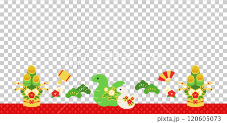 2025 New Year's banner with Kadomatsu and parent and child snakes (vector copy space white background no text) 2025 New Year's banner with Kadomatsu and parent and child snakes (vector copy space white background no text) 120605073