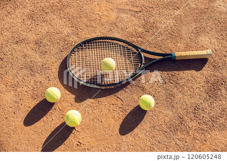 Sports equipment for playing tennis on the tennis courts 120605248