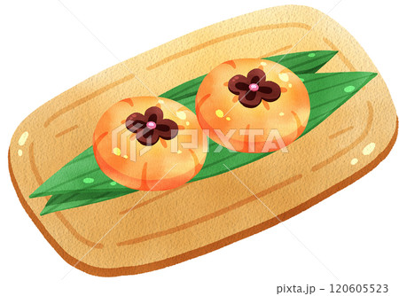 Persimmon Nerikiri Japanese dessert, watercolor digital painting hand drawn Persimmon Nerikiri Japanese dessert, watercolor digital painting hand drawn 120605523