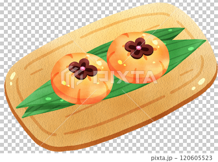 Persimmon Nerikiri Japanese dessert, watercolor digital painting hand drawn 120605523