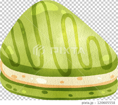 Matcha white chocolate cake , Japanese Dessert, watercolor digital painting hand-drawn illustration 120605558