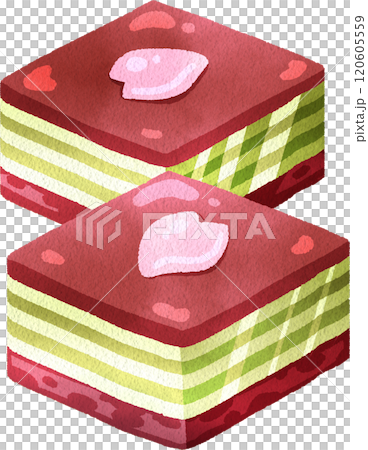 Yokan red bean and matcha jelly , Japanese Dessert,hand-drawn illustration 120605559