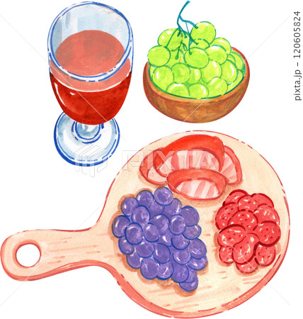 Fruits and drinks for a picnic , watercolor painting hand-drawn illustration Fruits and drinks for a picnic , watercolor painting hand-drawn illustration 120605824