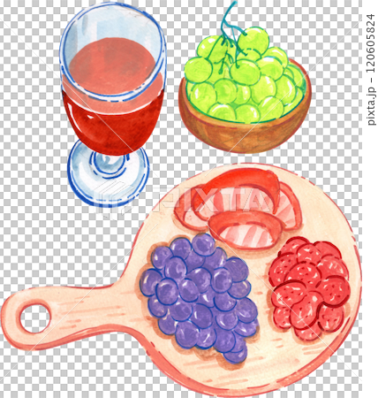 Fruits and drinks for a picnic , watercolor painting hand-drawn illustration Fruits and drinks for a picnic , watercolor painting hand-drawn illustration 120605824