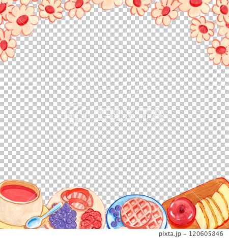 Square frame of food for a picnic, watercolor painting hand-drawn illustration Square frame of food for a picnic, watercolor painting hand-drawn illustration 120605846