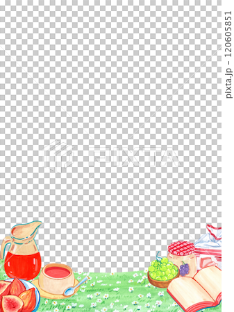 Food and drinks for a picnic, vertical frame, watercolor painting hand-drawn illustration Food and drinks for a picnic, vertical frame, watercolor painting hand-drawn illustration 120605851