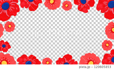 Horizontal frame of cute red flowers, watercolor painting hand-drawn illustration Horizontal frame of cute red flowers, watercolor painting hand-drawn illustration 120605853