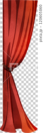 Red Long Drapes Tied, Hand Drawn Illustration Watercolor Red Long Drapes Tied, Hand Drawn Illustration Watercolor 120605860