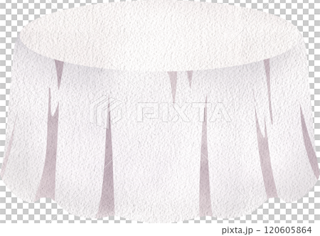 Round Table Covered with White Tablecloth, Hand Drawn Illustration Watercolor 120605864