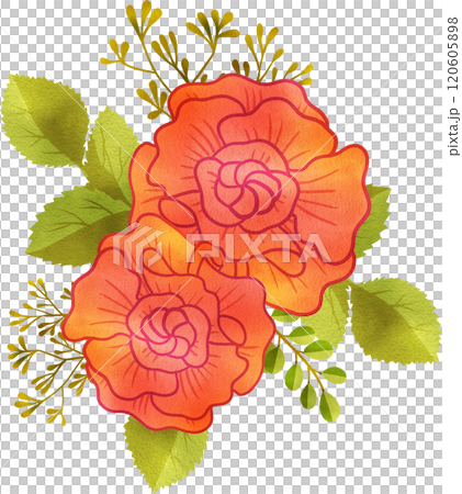 Bouquet of Carnation with Leaves, Hand Drawn Illustration Watercolor 120605898