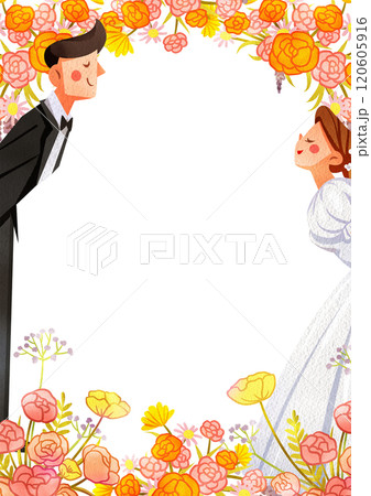 Frame Kiss on Wedding Day and Flowers curtain decor, Hand Drawn Illustration Watercolor Frame Kiss on Wedding Day and Flowers curtain decor, Hand Drawn Illustration Watercolor 120605916