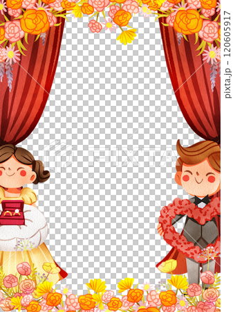 Frame Kiss on Wedding Day and Flowers curtain decor, Hand Drawn Illustration Watercolor Frame Kiss on Wedding Day and Flowers curtain decor, Hand Drawn Illustration Watercolor 120605917