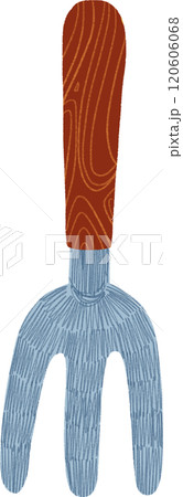 Cute Wooden Handled Gardening Fork, hand-drawn digital painting illustration 120606068