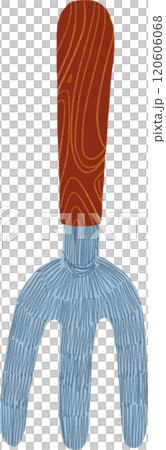 Cute Wooden Handled Gardening Fork, hand-drawn digital painting illustration 120606068