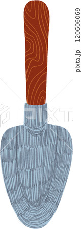 Cute Wooden Handled Garden Trowel, hand-drawn digital painting illustration 120606069