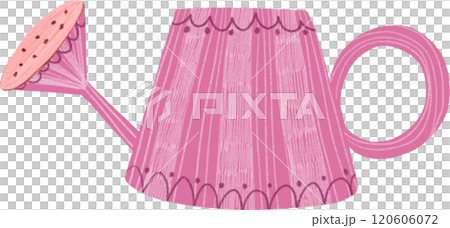 Cute Pink Watering Can with Pattern, hand-drawn digital painting illustration 120606072