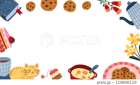 spring tea time, hand-drawn digital painting frame design 120606120