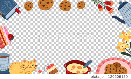 spring tea time, hand-drawn digital painting frame design 120606120