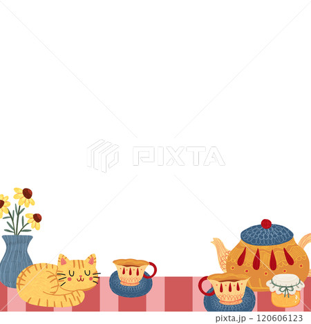 spring tea time, hand-drawn digital painting frame design 120606123