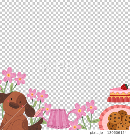 spring tea time, hand-drawn digital painting frame design 120606124