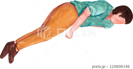 Man reclining comfortably at a picnic, watercolor painting hand-drawn illustration 120606146