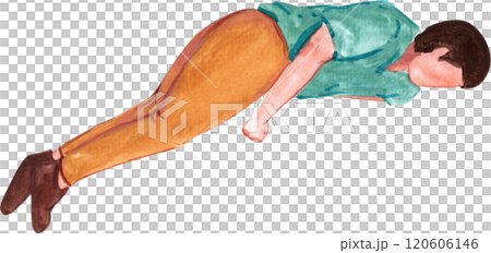 Man reclining comfortably at a picnic, watercolor painting hand-drawn illustration 120606146