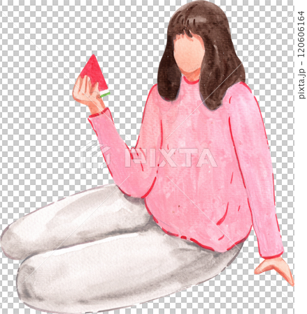Woman happily sipping wine, watercolor painting hand-drawn illustration 120606164