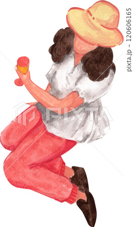 Woman happily sipping wine, watercolor painting hand-drawn illustration 120606165