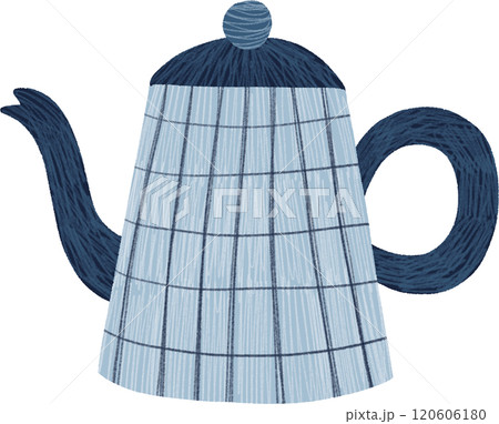 Cute Blue and Navy Checkered Teapot, hand-drawn digital painting illustration Cute Blue and Navy Checkered Teapot, hand-drawn digital painting illustration 120606180