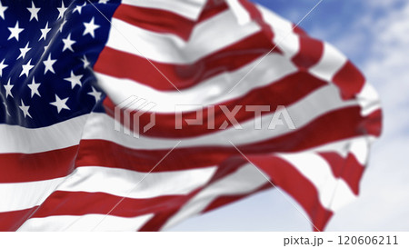 Close-up of the american national flag waving in the wind on a clear day 120606211
