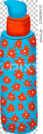 Bottles with blue and orange skincare and Digital painting bold colors, pop style. 120606432