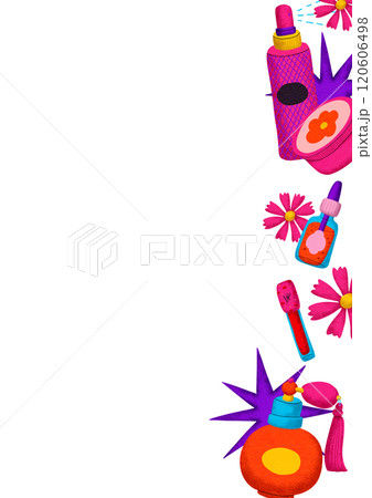 Vertical frame cosmetics, digital painting with cartoon lines, bright colors in a pop art style Vertical frame cosmetics, digital painting with cartoon lines, bright colors in a pop art style 120606498