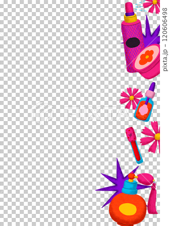 Vertical frame cosmetics, digital painting with cartoon lines, bright colors in a pop art style 120606498