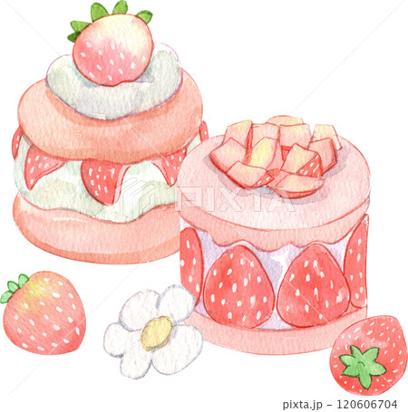 strawberry and whipped cream strawberries, strawberry festival, hand-drawn watercolor illustration 120606704