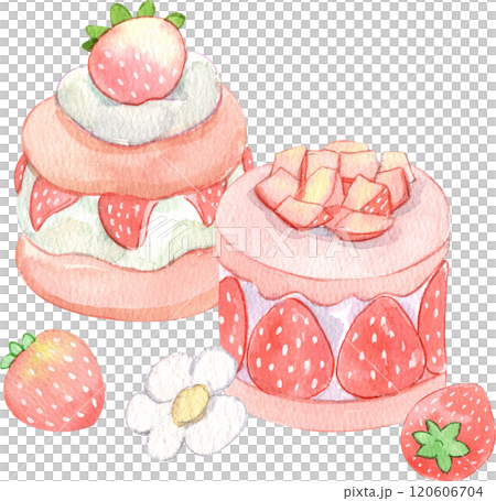 strawberry and whipped cream strawberries, strawberry festival, hand-drawn watercolor illustration 120606704