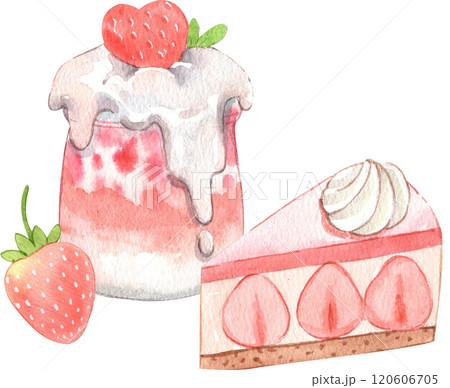 yogurt strawberry smoothie strawberries, strawberry festival, hand-drawn watercolor illustration 120606705