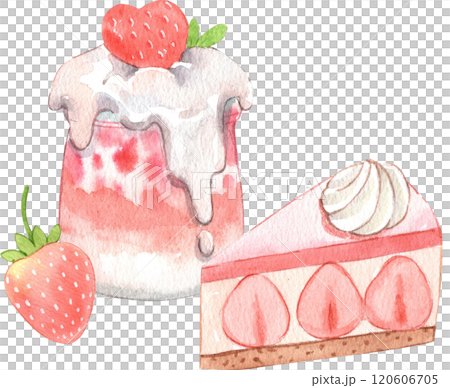 yogurt strawberry smoothie strawberries, strawberry festival, hand-drawn watercolor illustration 120606705