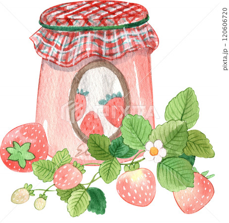 homemade strawberry jam next to a bush full  120606720