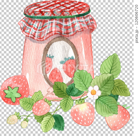 homemade strawberry jam next to a bush full  120606720