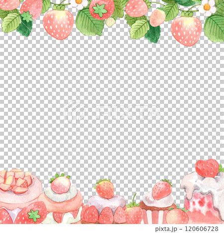 sweet strawberry celebration, strawberry festival, hand-drawn watercolor painting frame design 120606728