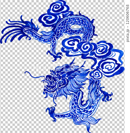 blue dragon flying through clouds, chinese pattern, hand-drawn watercolor illustration blue dragon flying through clouds, chinese pattern, hand-drawn watercolor illustration 120606768