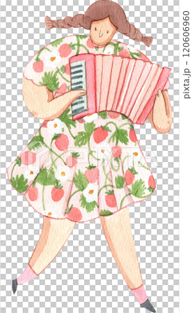 woman playing the accordion, hand-drawn watercolor illustration 120606960