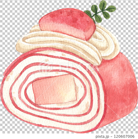 peach crape cake roll, hand-drawn watercolor illustration peach crape cake roll, hand-drawn watercolor illustration 120607006